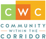 CWC logo with "Community Within The Corridor" in colored blocks and blue text below.